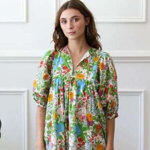 Mille Daisy Blouse Summer Garden Green Pink Floral Large
